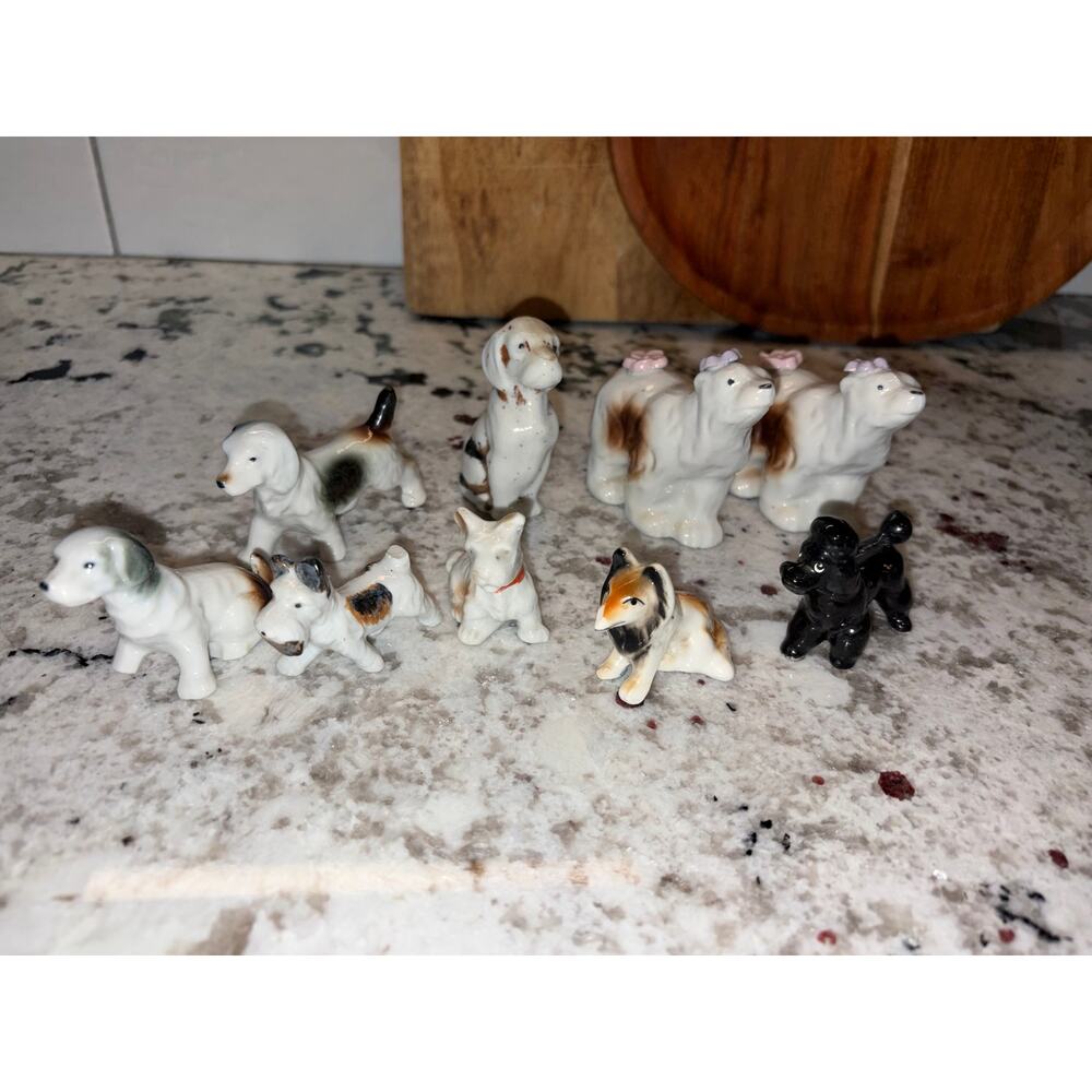 Lot of 9 Vintage Japan Mini Ceramic Dog Figurines Porcelain Collectibles